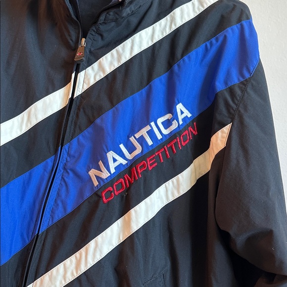 Vintage 90s Nautica Competition Black Tracksuit with Blue and White Stripes XL - Picture 2 of 5